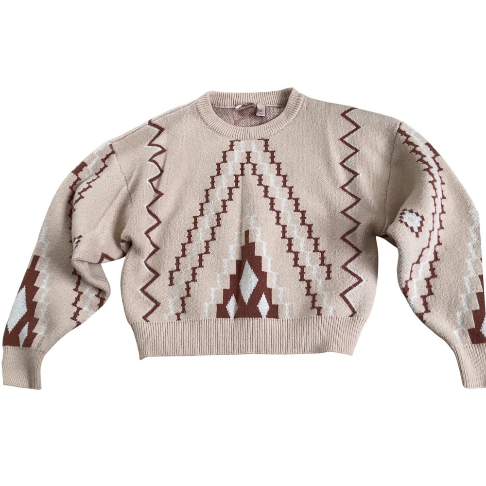 Willow & Root Southwestern Geometric‎ Crewneck Sweater Peach Tan Rust Womens S